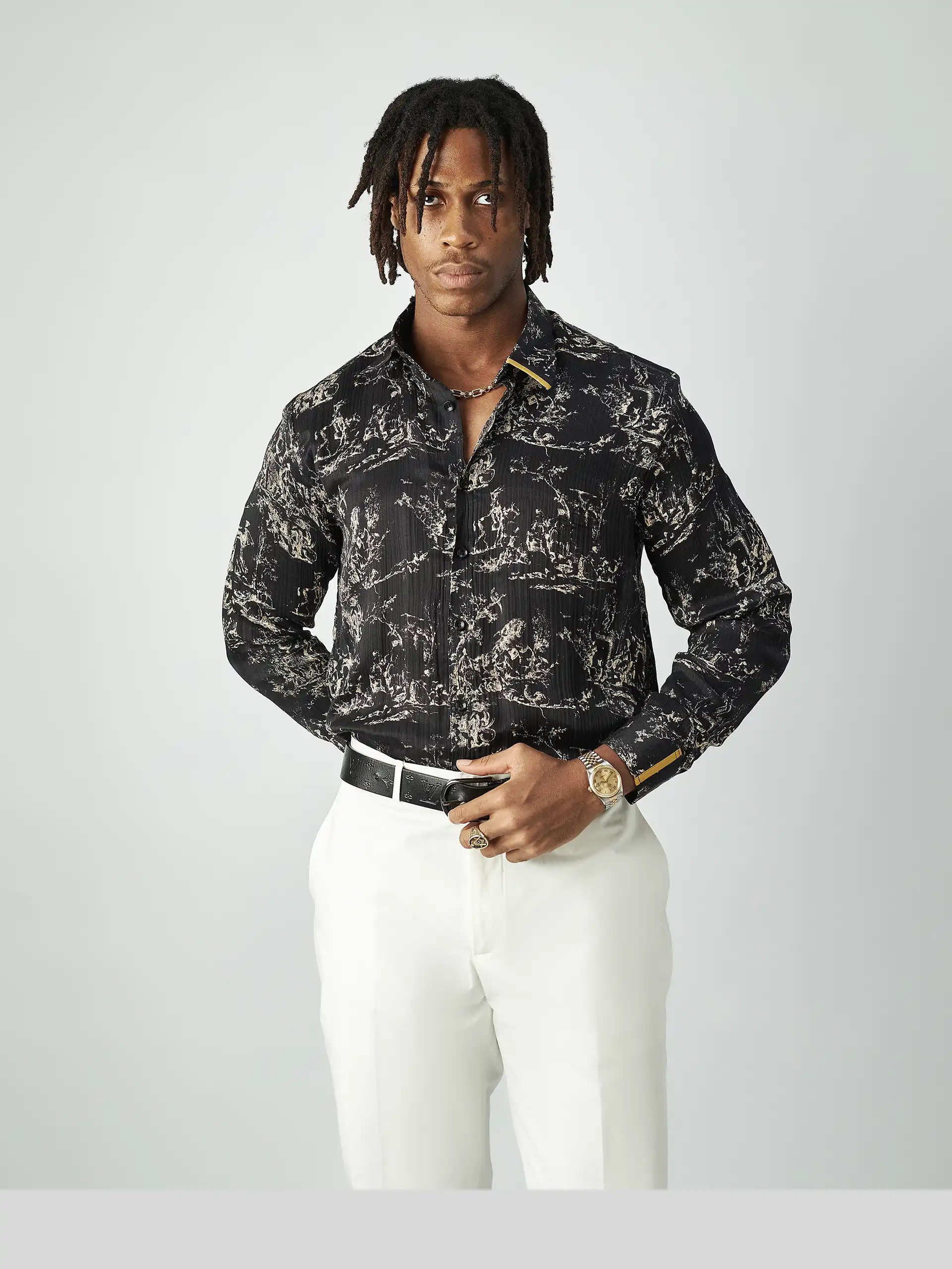 Revere Chiffon Long-Sleeve Shirt – Jet Black, Revere by King