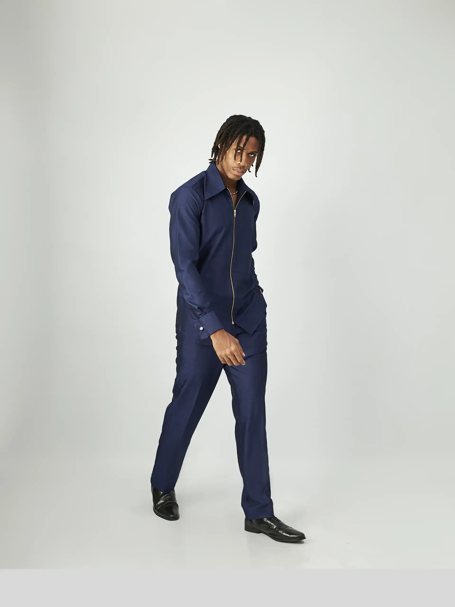 Revere Safari-Inspired Cuff-Linked Two-Piece – Navy Blue