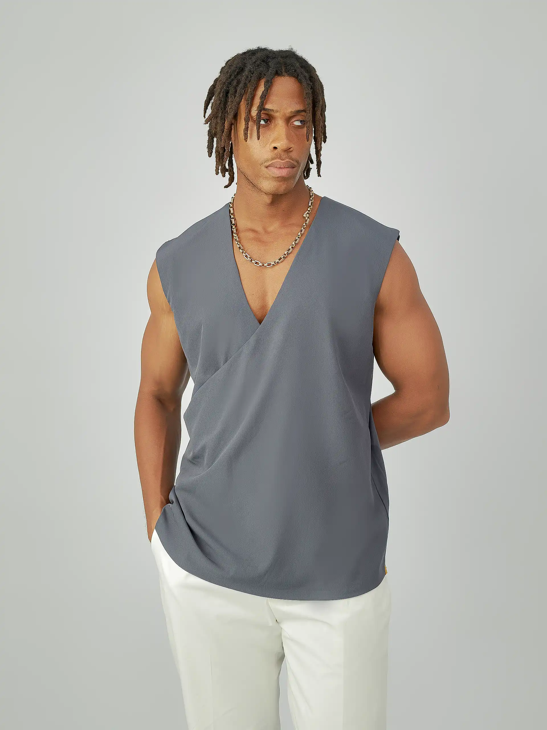 Revere Signature Wrap Sleeveless T-Shirt – Grey, Revere by King