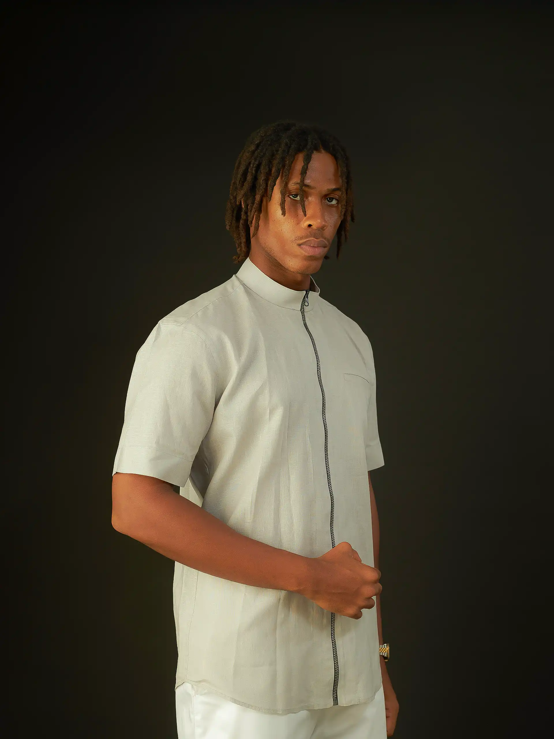 Zanari Style Linen Short-sleeve Shirt with Zip, Revere by King